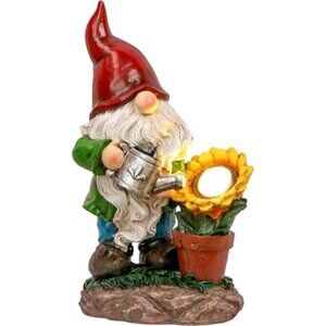 Sunflower Garden Gnomes Decorations for Yard with Solar Lights,Cute Resin Statue